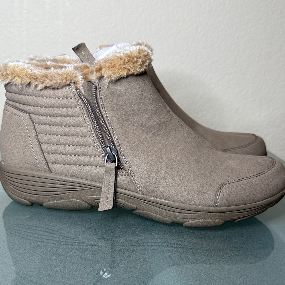 Easy Spirit Taupe Winter Boots with Faux Fur Trim